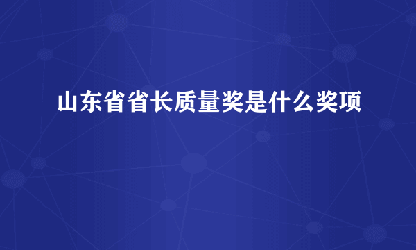 山东省省长质量奖是什么奖项