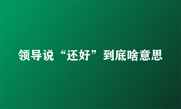 领导说“还好”到底啥意思