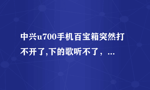 中兴u700手机百宝箱突然打不开了,下的歌听不了，qq也上不了