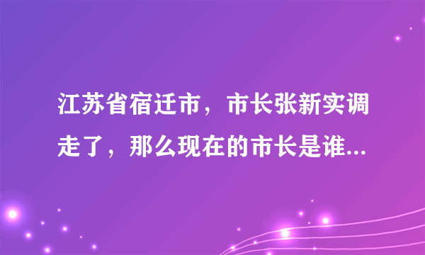 江苏省宿迁市，市长张新实调走了，那么现在的市长是谁？张新实又调到哪了？