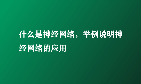 什么是神经网络，举例说明神经网络的应用