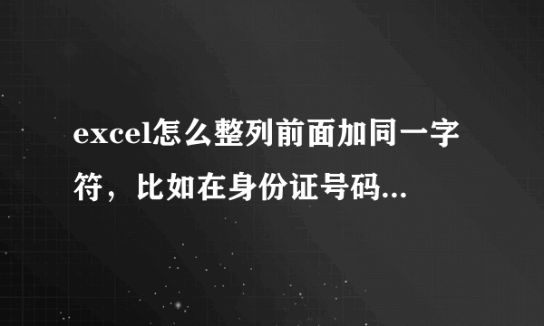 excel怎么整列前面加同一字符，比如在身份证号码前面加G？