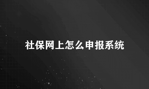 社保网上怎么申报系统