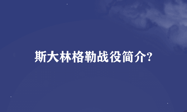 斯大林格勒战役简介?