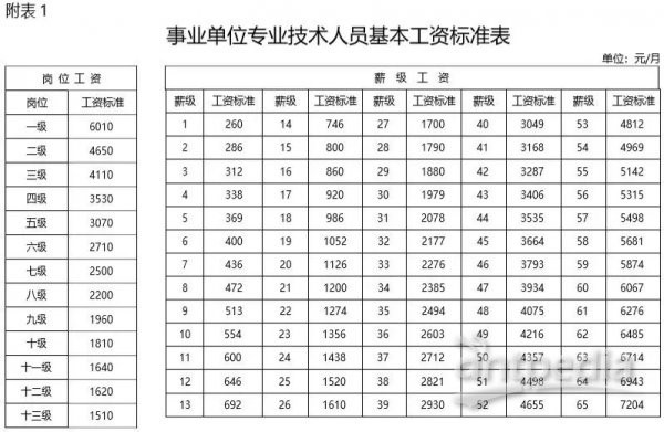 专业技术职称工资标准