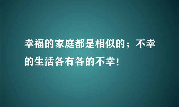 幸福的家庭都是相似的；不幸的生活各有各的不幸！