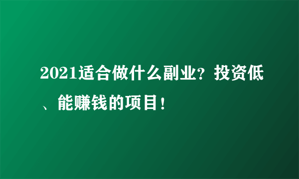 2021适合做什么副业？投资低、能赚钱的项目！