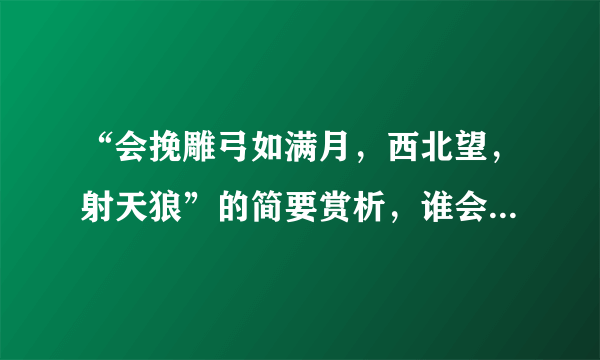 “会挽雕弓如满月，西北望，射天狼”的简要赏析，谁会呀，谢谢