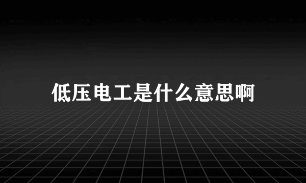 低压电工是什么意思啊