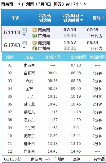 南京南站到广州站乘高铁途径那些站
