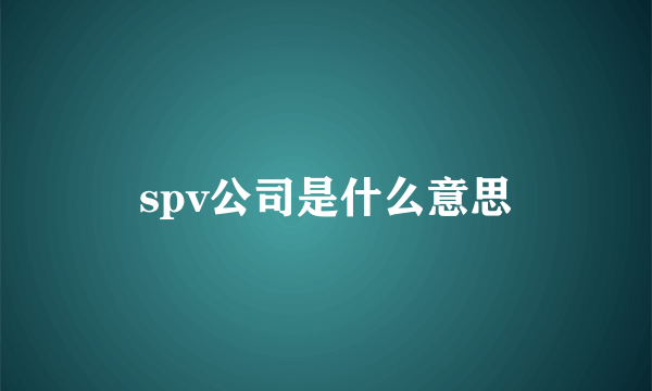 spv公司是什么意思