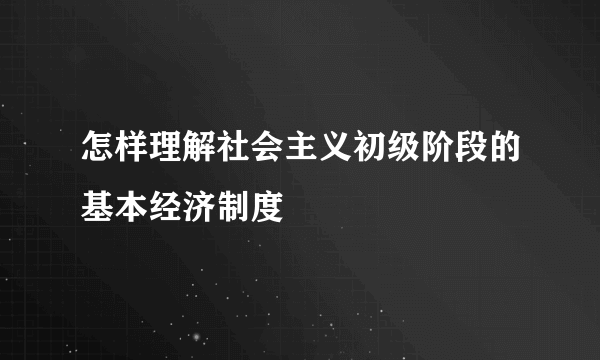 怎样理解社会主义初级阶段的基本经济制度