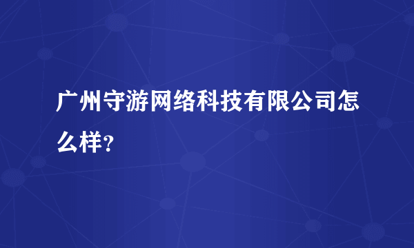 广州守游网络科技有限公司怎么样？