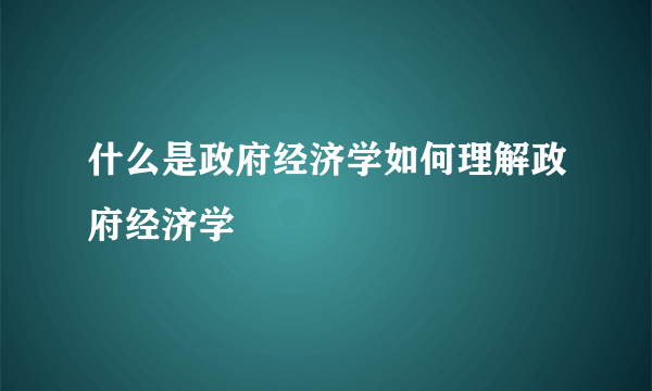 什么是政府经济学如何理解政府经济学