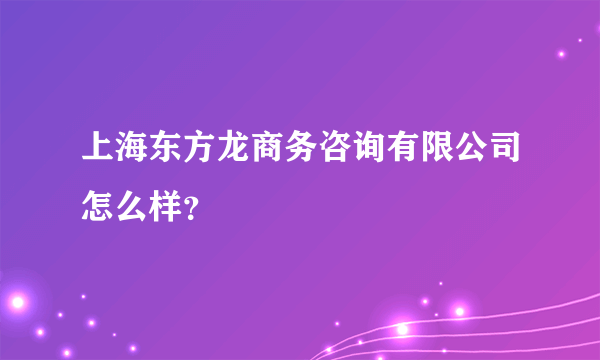 上海东方龙商务咨询有限公司怎么样？