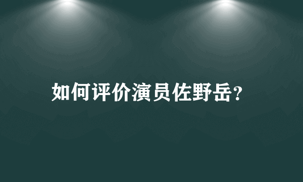 如何评价演员佐野岳？