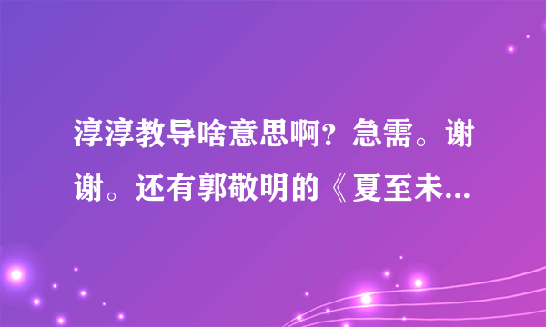 淳淳教导啥意思啊？急需。谢谢。还有郭敬明的《夏至未至》主要写的是啥？谢啦。