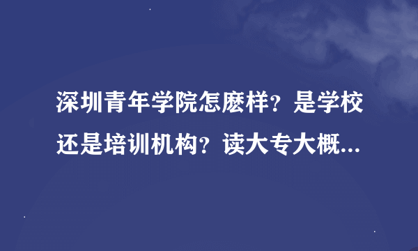 深圳青年学院怎麽样？是学校还是培训机构？读大专大概要多少钱啊，地方在哪里呢？