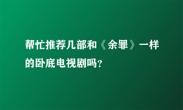 帮忙推荐几部和《余罪》一样的卧底电视剧吗？