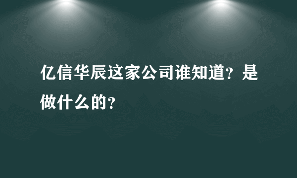 亿信华辰这家公司谁知道？是做什么的？