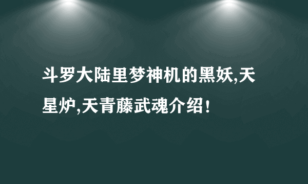 斗罗大陆里梦神机的黑妖,天星炉,天青藤武魂介绍！