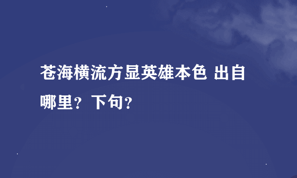 苍海横流方显英雄本色 出自哪里？下句？