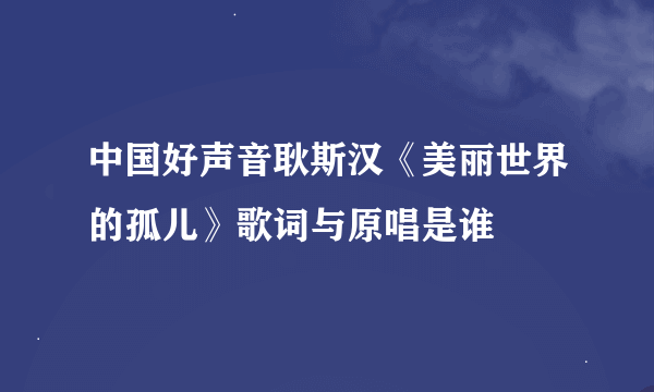 中国好声音耿斯汉《美丽世界的孤儿》歌词与原唱是谁