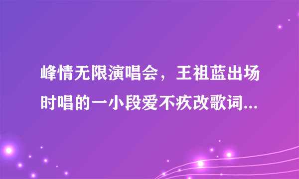 峰情无限演唱会，王祖蓝出场时唱的一小段爱不疚改歌词的歌，那首歌的歌名是什么？