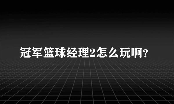 冠军篮球经理2怎么玩啊？