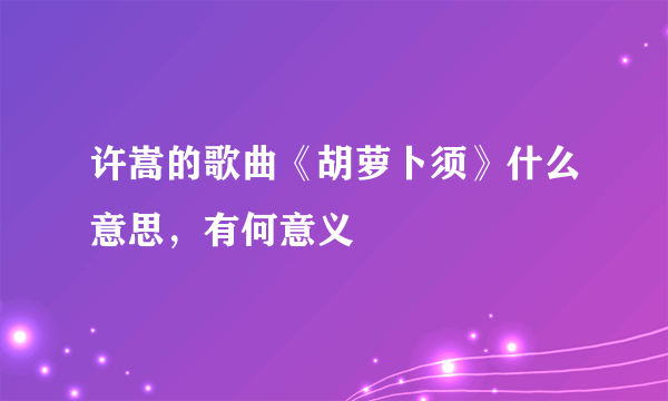 许嵩的歌曲《胡萝卜须》什么意思，有何意义