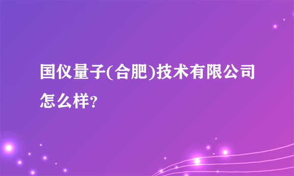 国仪量子(合肥)技术有限公司怎么样？