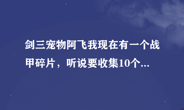 剑三宠物阿飞我现在有一个战甲碎片，听说要收集10个，怎么收集啊，包裹捡10遍吗？