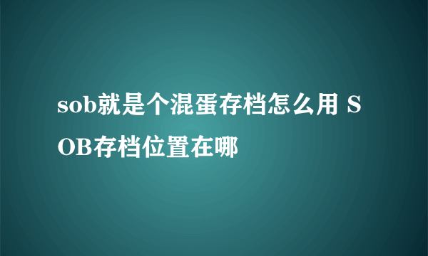 sob就是个混蛋存档怎么用 SOB存档位置在哪