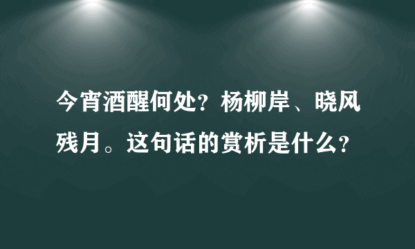 今宵酒醒何处？杨柳岸、晓风残月。这句话的赏析是什么？