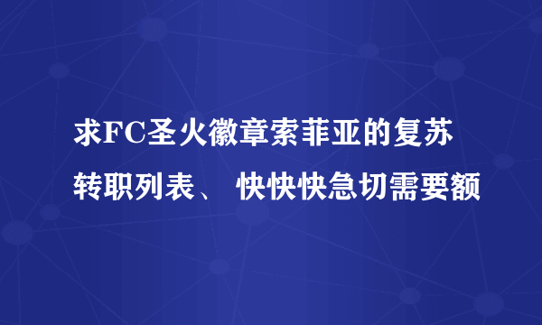 求FC圣火徽章索菲亚的复苏 转职列表、 快快快急切需要额