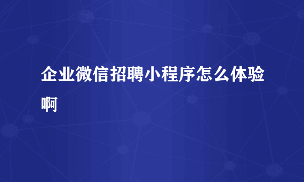 企业微信招聘小程序怎么体验啊