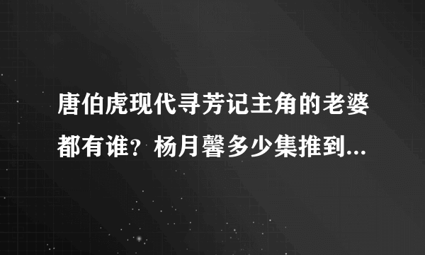 唐伯虎现代寻芳记主角的老婆都有谁？杨月馨多少集推到的？安琪儿多少集醒来的。还有他暗恋的那个女的追上没