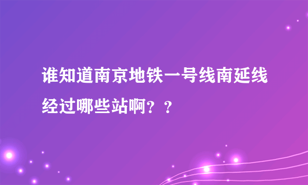 谁知道南京地铁一号线南延线经过哪些站啊？？