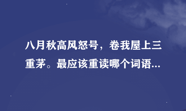 八月秋高风怒号，卷我屋上三重茅。最应该重读哪个词语，原因。 会的来，不会的别胡扯。最好有老师来讲讲，