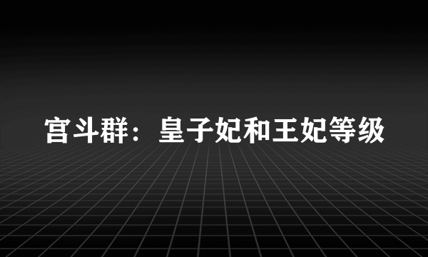 宫斗群：皇子妃和王妃等级