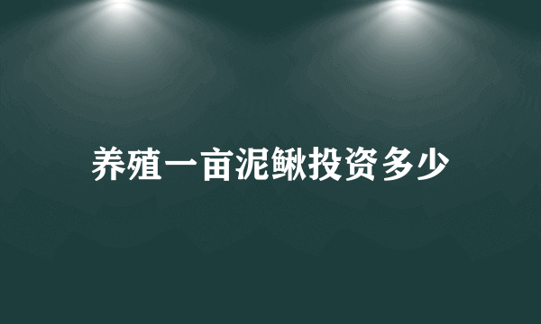 养殖一亩泥鳅投资多少