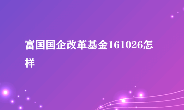 富国国企改革基金161026怎样