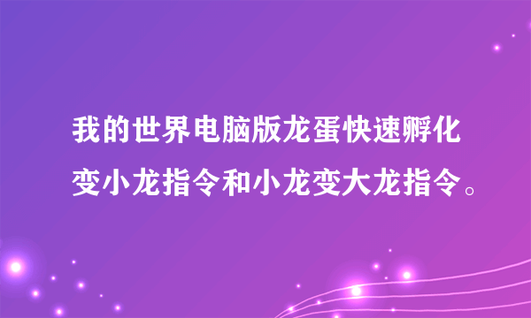 我的世界电脑版龙蛋快速孵化变小龙指令和小龙变大龙指令。