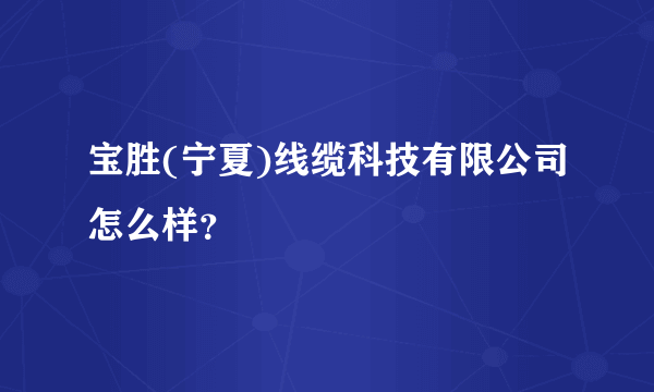 宝胜(宁夏)线缆科技有限公司怎么样？