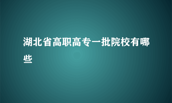 湖北省高职高专一批院校有哪些