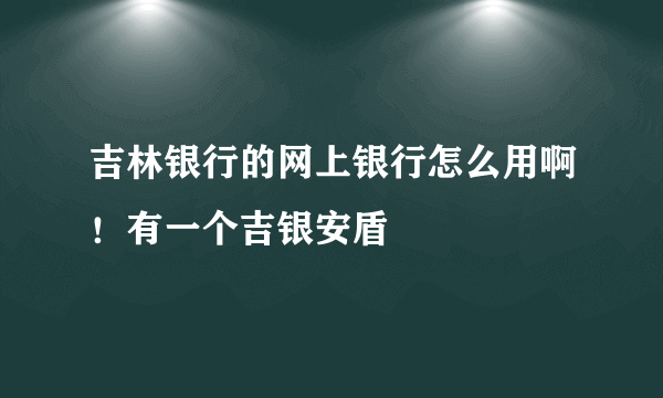 吉林银行的网上银行怎么用啊！有一个吉银安盾