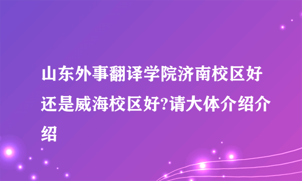 山东外事翻译学院济南校区好还是威海校区好?请大体介绍介绍