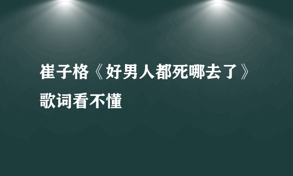 崔子格《好男人都死哪去了》歌词看不懂